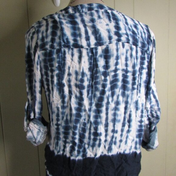 Philosophy Blouse S Tie Dye Blue White Roll Cuff Sleeve - Picture 14 of 16